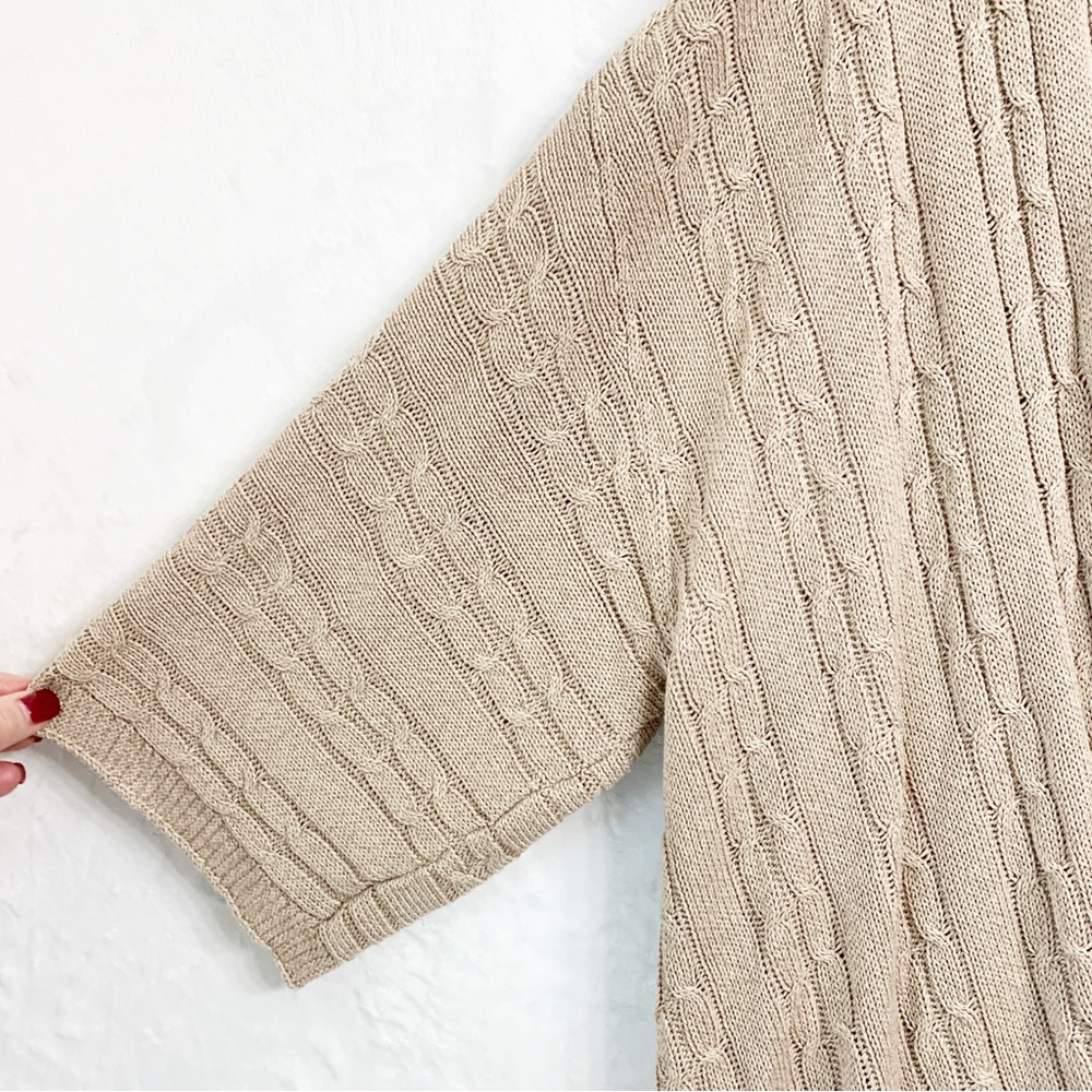 J. Jill Cable Knit Longline Half Sleeve Open Front Cardigan Tan Sz XL - Picture 3 of 8